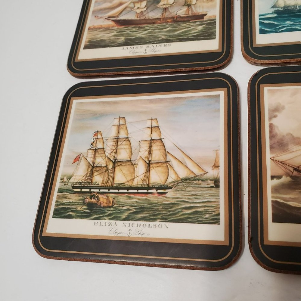 Pimpernel Coaster Set of 4, Clipper Ships, Cork Back, Yachts Nautical England - Picture 5 of 8